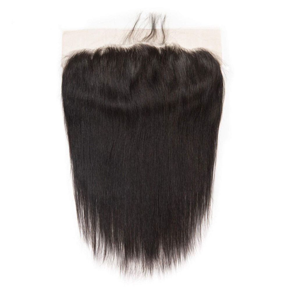 Unisex Black Brazilian Virgin Human Hair Lace Frontal 13X6 Pre Plucked With Bangs Bleach Dye Ready