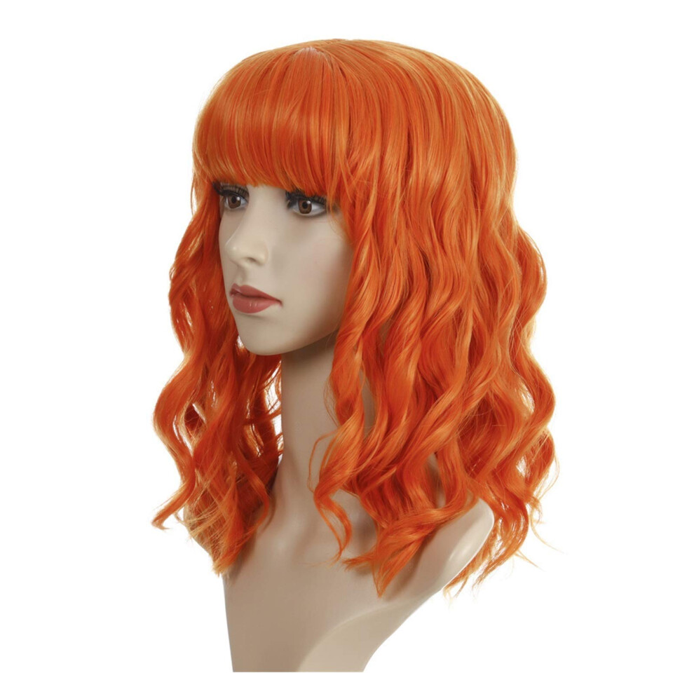 Unisex Short Curly Wig With Bangs Synthetic Halloween Cosplay Party Hair Natural Look Adjustable Fit