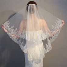 Bridal Hair Accessories White Floral Crown Veil with Lace Applique and Comb for Wedding
