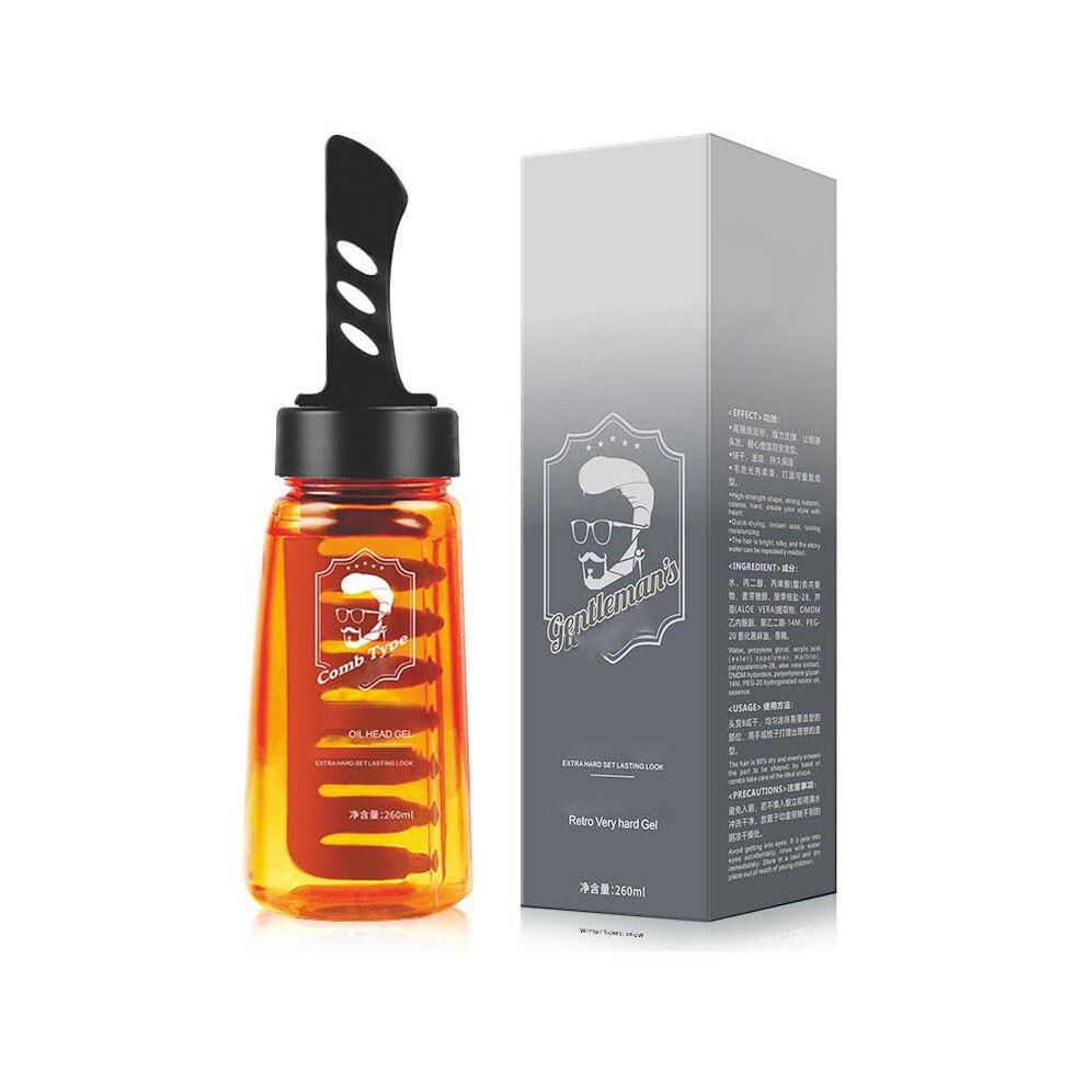 Men's Hair Styling Gel with Builtin Comb, LongLasting NonSticky WaterBased Formula, 260ML 2 PCS