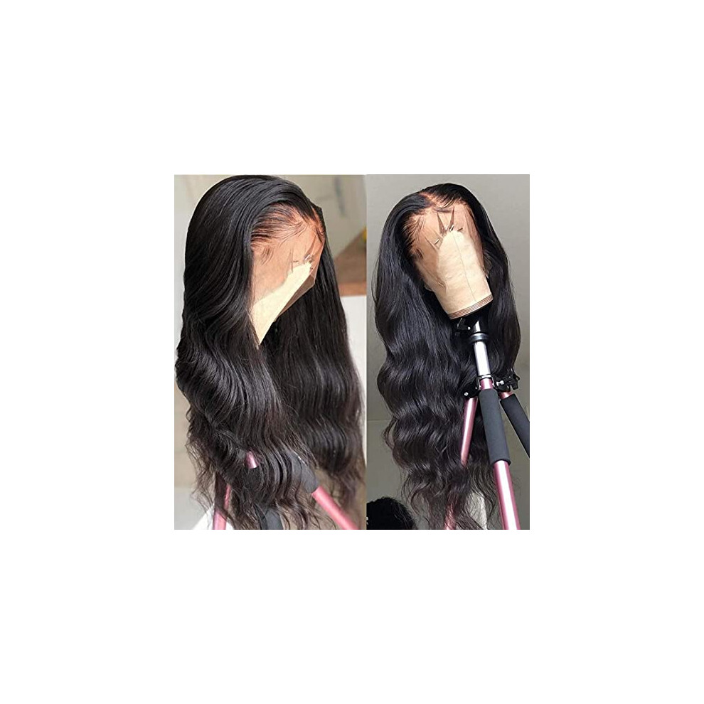 Unisex Black 24 Inch 13X6 Lace Front Remy Human Hair Wig For Women, Preplucked Hairline, Bleached Knots