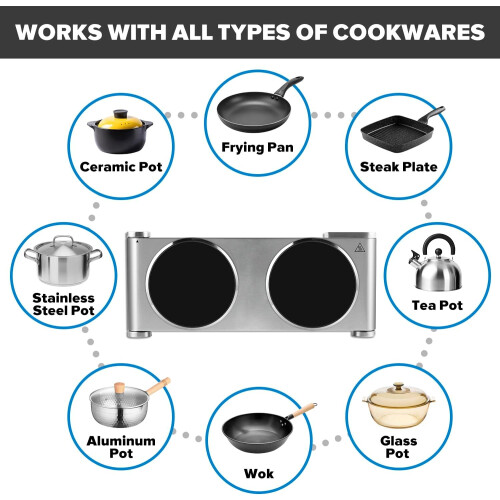 Double Hot Plate, CUSIMAX 2400W Electric Hob Ceramic Hot Plate, 1