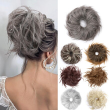 Messy Bun Hair Piece Hair Bun Extension Fluffy Wavy Scrunchie for Women Light Brown Blonde 1pc