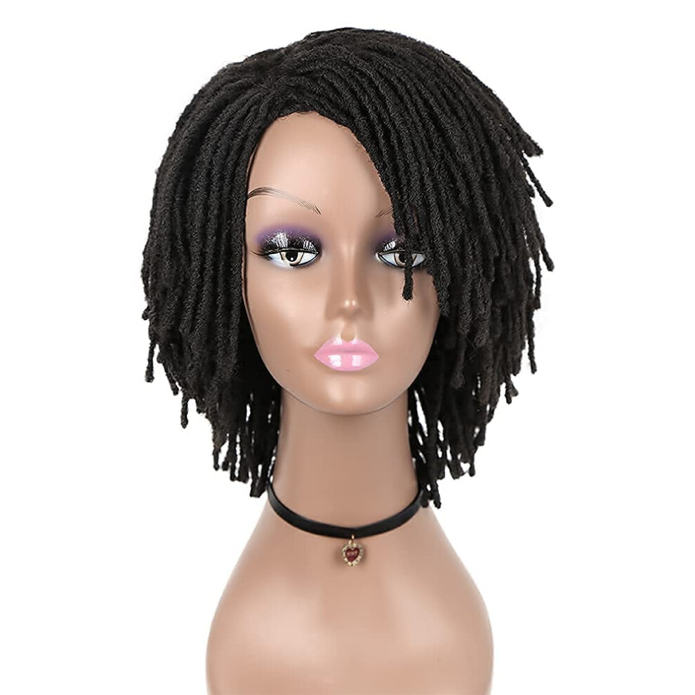 Unisex Black Short Dreadlock Wig For Women 6 Inch Synthetic Afro Locs Lightweight Heatresistant Fiber