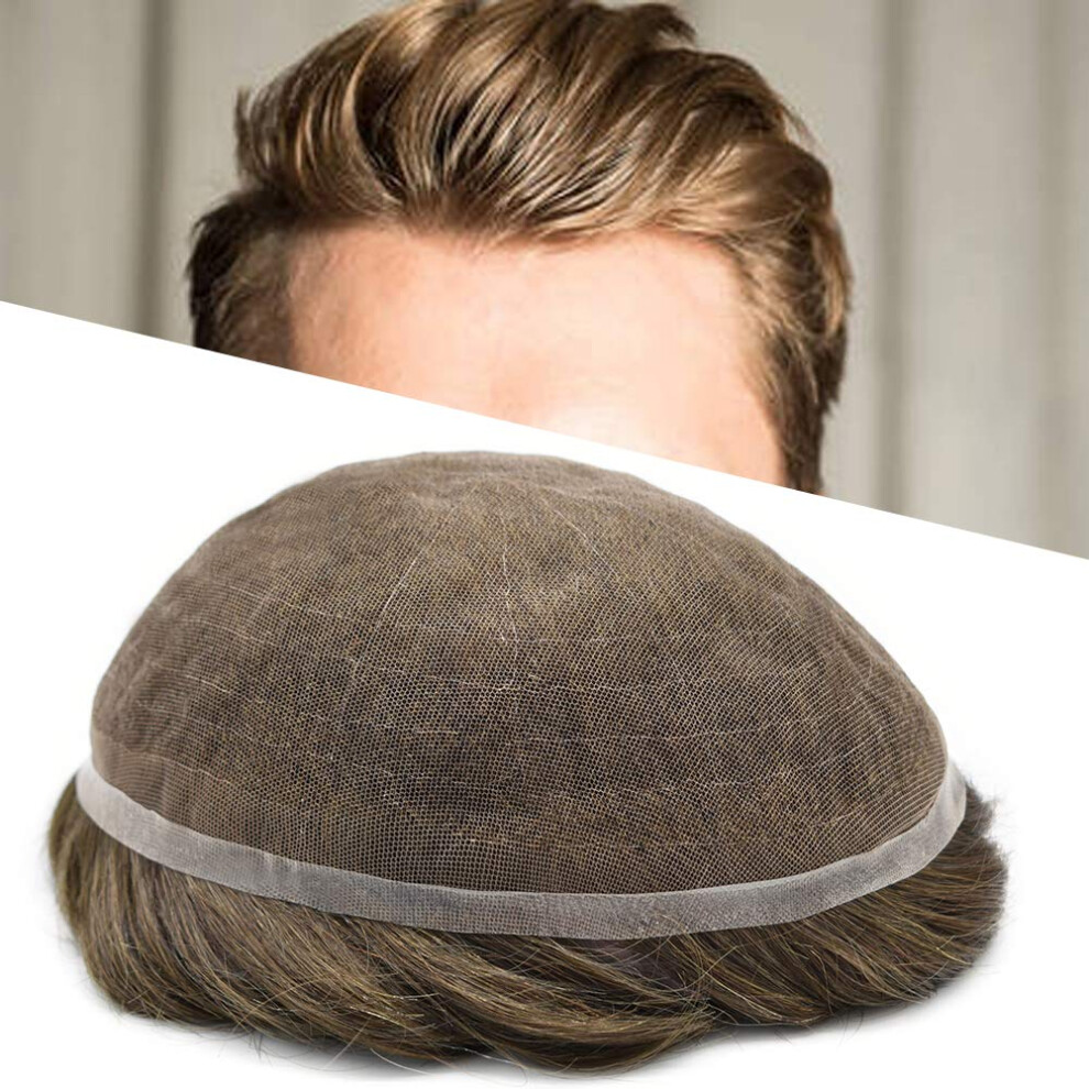 Unisex Brown Men's Hair Toupee Human Hair Wig With Natural Hairline Soft French Lace 7X9 Inch Medium