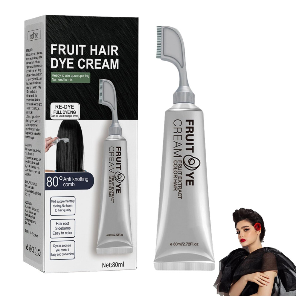 Black,Cream,Grey Black Hair Dye With Builtin Comb Applicator, Gentle Plant Formula, Permanent Hair Colour Cream For Grey Coverage