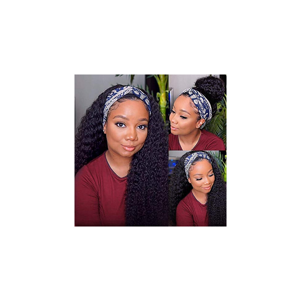 Headband Wig Virgin Brazilian Curly Wave 26 Inch Natural Black 150% Density Human Hair