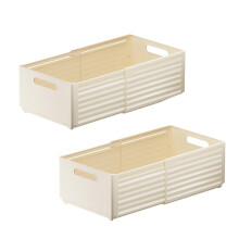 2Pcs Retractable Stackable Plastic Storage Drawer with Adjustable Length and Dual Handles Ivory
