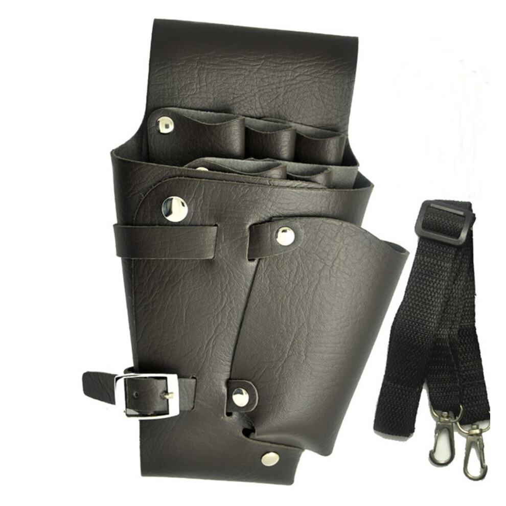 Unisex Black Barber Scissor Holster Pu Leather Waist And Shoulder Tool Pouch For Hairdressing Stylists