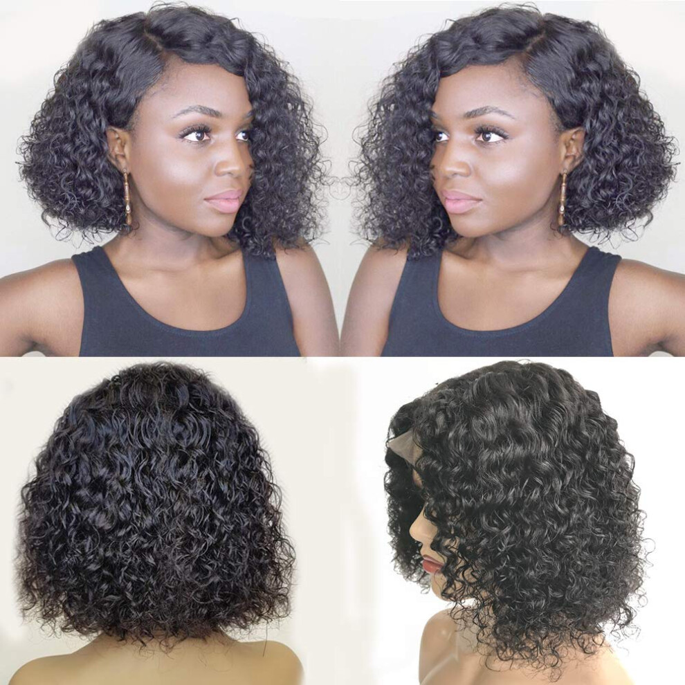 Human Hair Bob Wig 4x4 Silk Base Curly 12 Inch Pre Plucked with Baby Hair 150% Density Natural Hairline