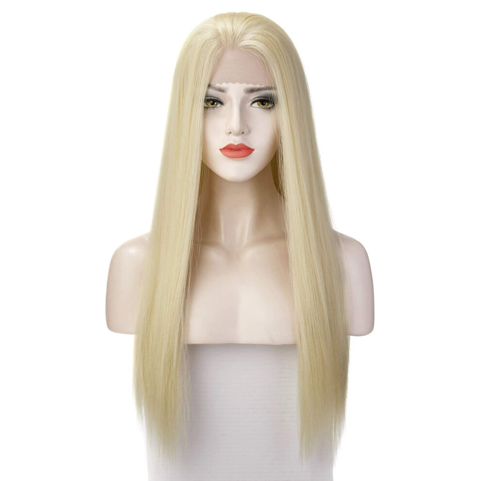 613 Blonde Lace Front Wig 26 Inch Long Straight Synthetic Hair Heat Resistant Preplucked