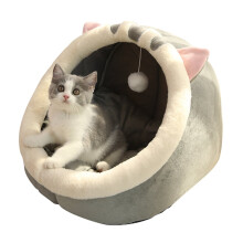 Prettyui kattbädd för inomhuskatter kattgrottbädd katthus katttält med avtagbar tvättbar vadderad kudde grå 40*38*34cm/15,7*14,9*13,3 tum