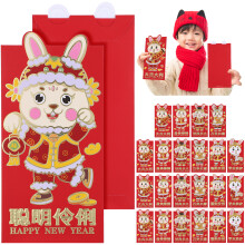 24 enveloppes rouges « Année du Lapin » (dessin animé) pour le Nouvel An chinois