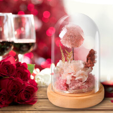 Fiore artificiale Begine A, Rosa artificiale Regalo per ragazza San Valentino con cupola di vetro Luce LED, Da appendere, Fiori finti