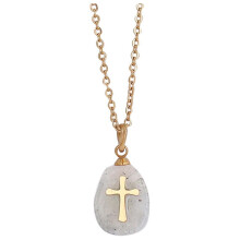 Collana da donna Tarmeek con croce in acciaio inossidabile e pietra naturale, ideale come regalo di San Valentino o regalo di coppia per marito e