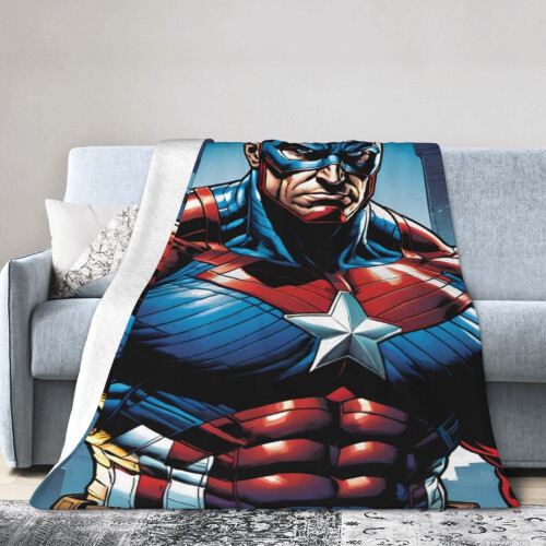Κουβέρτα Captain America με ριχτάρι, διακοσμητικά κλινοσκεπασμάτων, φανελένιες
