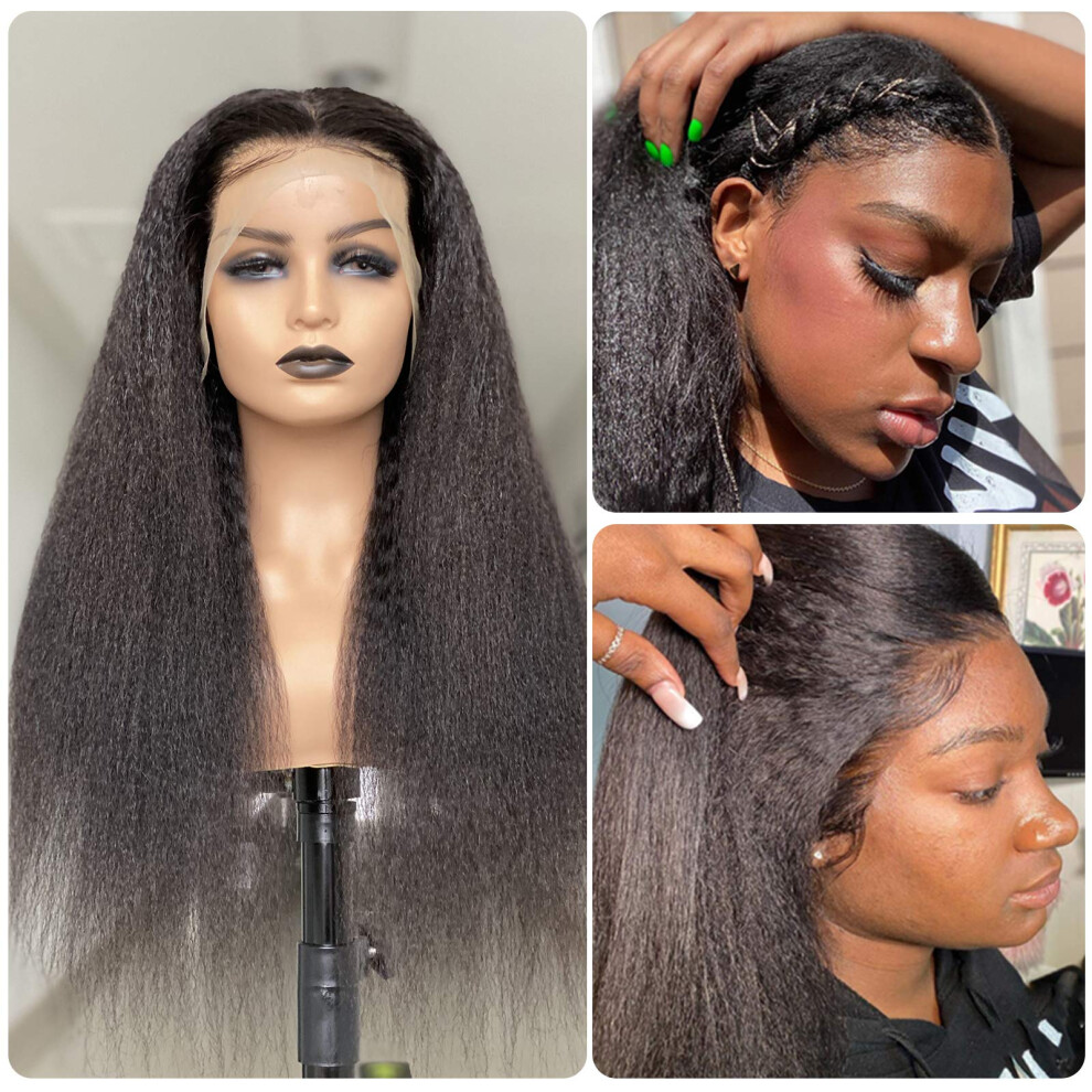 HD Lace Front Wig Human Hair 22 Inch Curly or Kinky Straight Natural Hairline