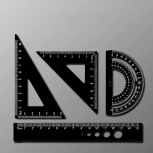Conjunto de 4 peças de régua triangular e transferidor de metal, ferramentas geométricas em liga de alumínio, régua de desenho matemático para