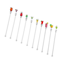 Cocktail Stir Sticks Set of 10 Reusable Colorful Glass Shape Drink Stirrers for Parties and Bars