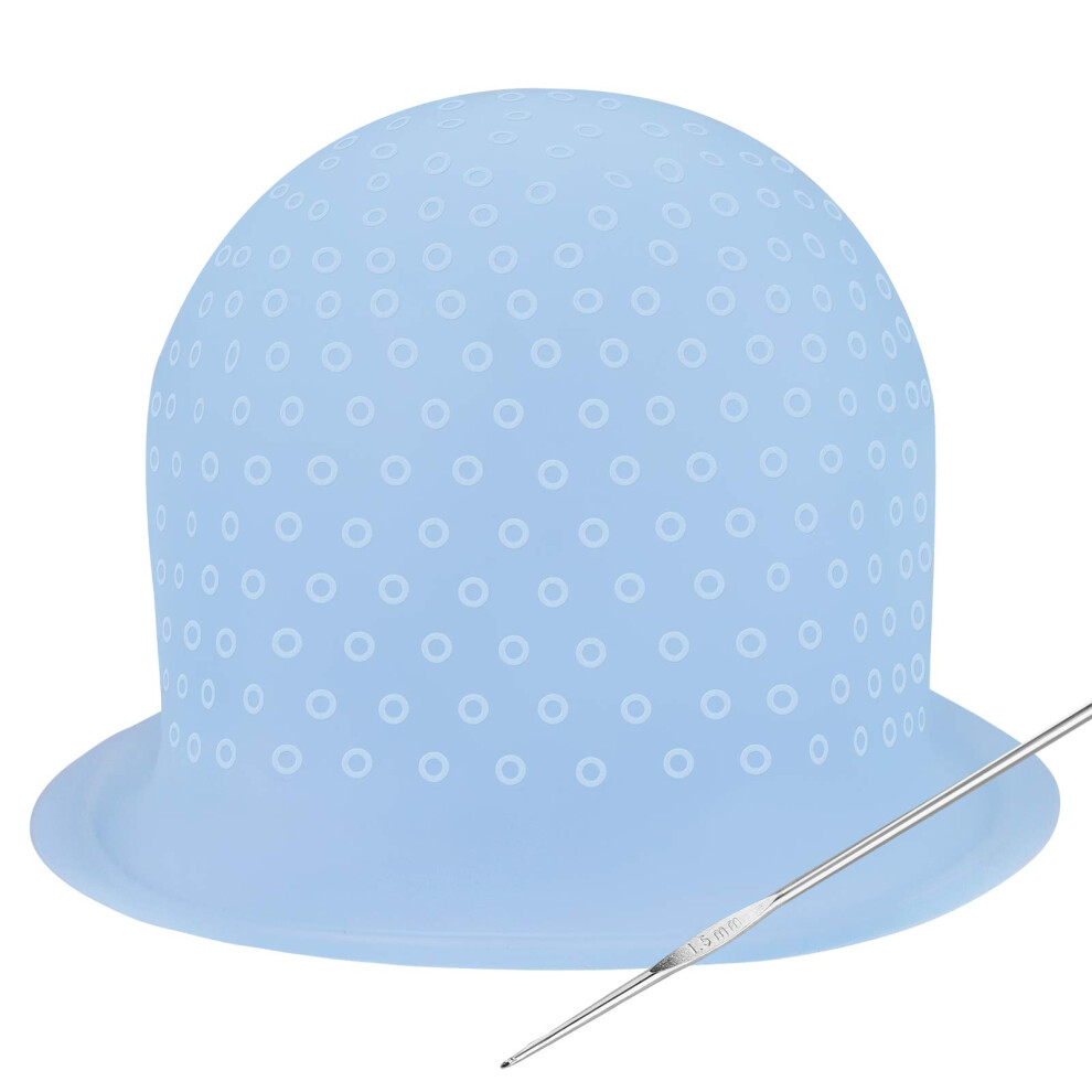 Blue Hair Highlighting Cap Silicone Reusable With Hook For Precise Strand Selection And Highlights