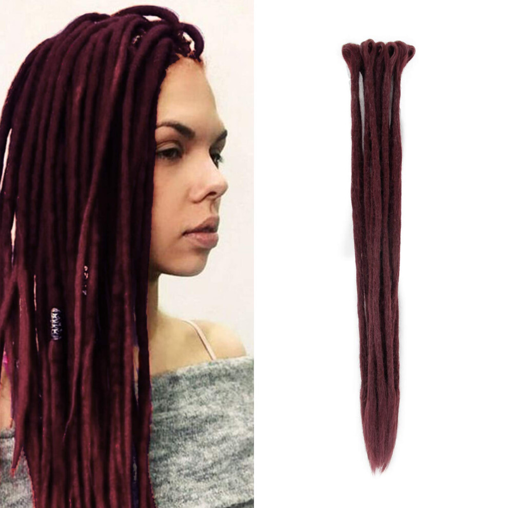 Unisex Red Burgundy Dreadlock Extensions 20 Inch Handmade Synthetic Dreads Crochet Locs 12 Strands Natural Look