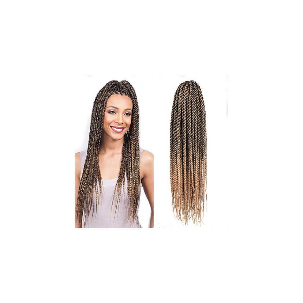 Unisex 18 Inch Senegalese Twist Crochet Hair Extensions, Prelooped Synthetic Braids, 7 Packs T1b/27