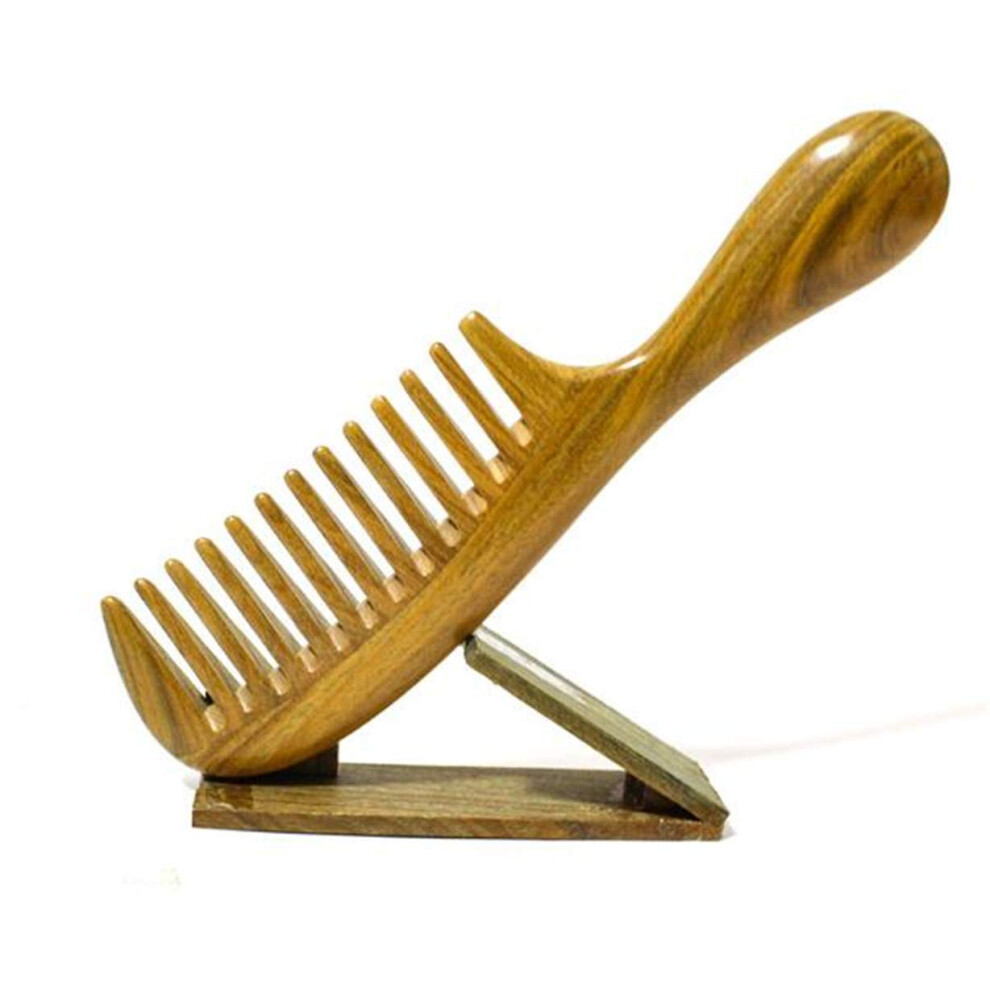 Handmade Green Sandalwood Wooden Hair Comb AntiStatic Wide Tooth for Curly Hair Frizz Control