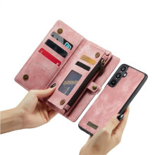Etui til kompatibel med Samsung Galaxy A15 5g TPU PC Håndlavet læder Lynlås Aftagelig Kortholder Pung Cover Trifold med Stærk Magnet