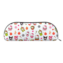 Kožený půlkruhový penál na zip s vánočním potiskem Hello Kitty, velkokapacitní multifunkční PVC půlkruhový úložný sáček