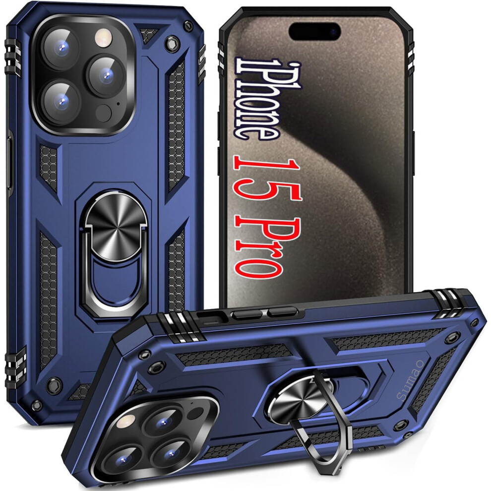 Sumao For Compatible With Iphone 15 Pro Case With Ring,Military Grade Shockproof Liquid Silicone Slim Phone Case- Blue 9482828445675