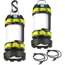 2er-Pack wiederaufladbare LED-Campinglaterne/Taschenlampe, kompatibel mit USB-C, 6 Modi, 3600-mAh-Powerbank, wasserdicht nach IPX4, Notlicht