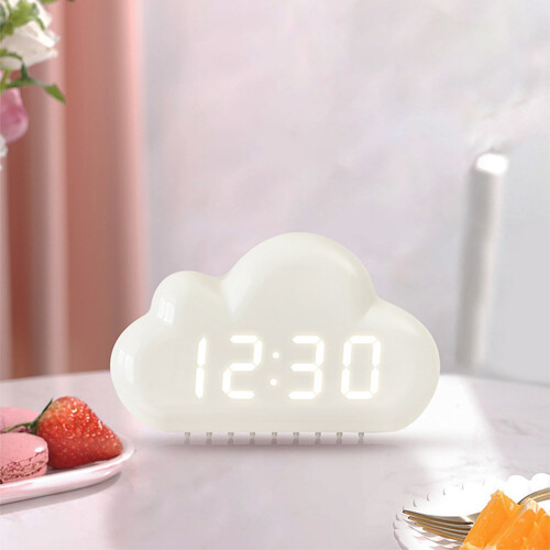 Ξυπνητήρι Tepsmf Creatives με σχεδιασμό 4Clouds, νυχτερινό φως LED με φωνητικό έλεγχο, ρολόι