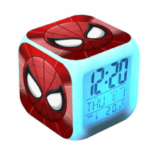 HANNTAOO Digitalt vækkeur til børn med Spider-Man-mønster, 7-farvet LED, termometer, natlys, gave til drenge og piger A93-2260HTNL#1641