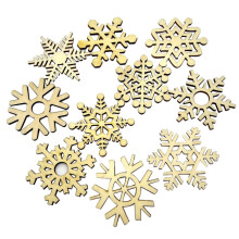 10 Stück sortierte, robuste Holzschneeflocken-Baumhänger für Hochzeiten, Weihnachtsdekorationen im Ausverkauf