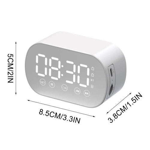 Jacenvly2024Ασύρματο ηχείο Bluetooth με ραδιόφωνο FM, μίνι φορητό ξυπνητήρι με καθρέφτη 2