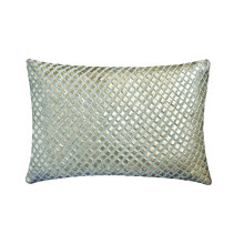Blåt 30x55 cm pudebetræk til lænden, aflang pude i hør med pailletter, geometrisk mønster i moderne stil - Adele