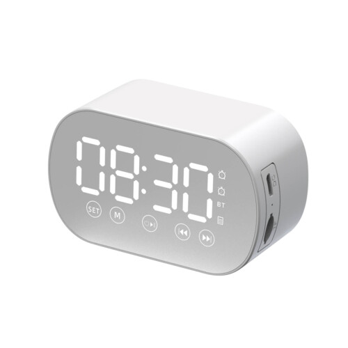 Jacenvly2024Ασύρματο ηχείο Bluetooth με ραδιόφωνο FM, μίνι φορητό ξυπνητήρι με καθρέφτη 1