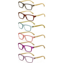 Lot de 6 paires de lunettes de lecture en bambou véritable pour femmes - Verres transparents colorés - Reader7015 +1,00