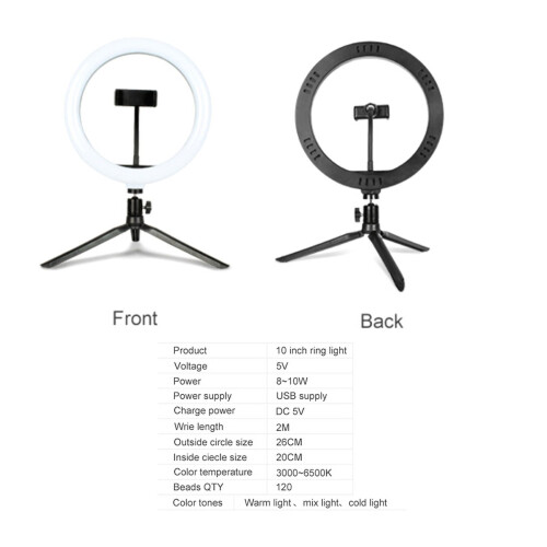 Projecteur circulaire LED avec support triangulaire de bureau réglable USB et télécommande pour salle de diffusion en direct 2