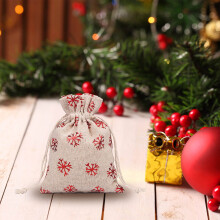 WinysinChristmas kiristysnyörillä varustettu taskullinen lumihiutalepuuvillainen lahjakassi pellavainen karkkien säilytyskassi