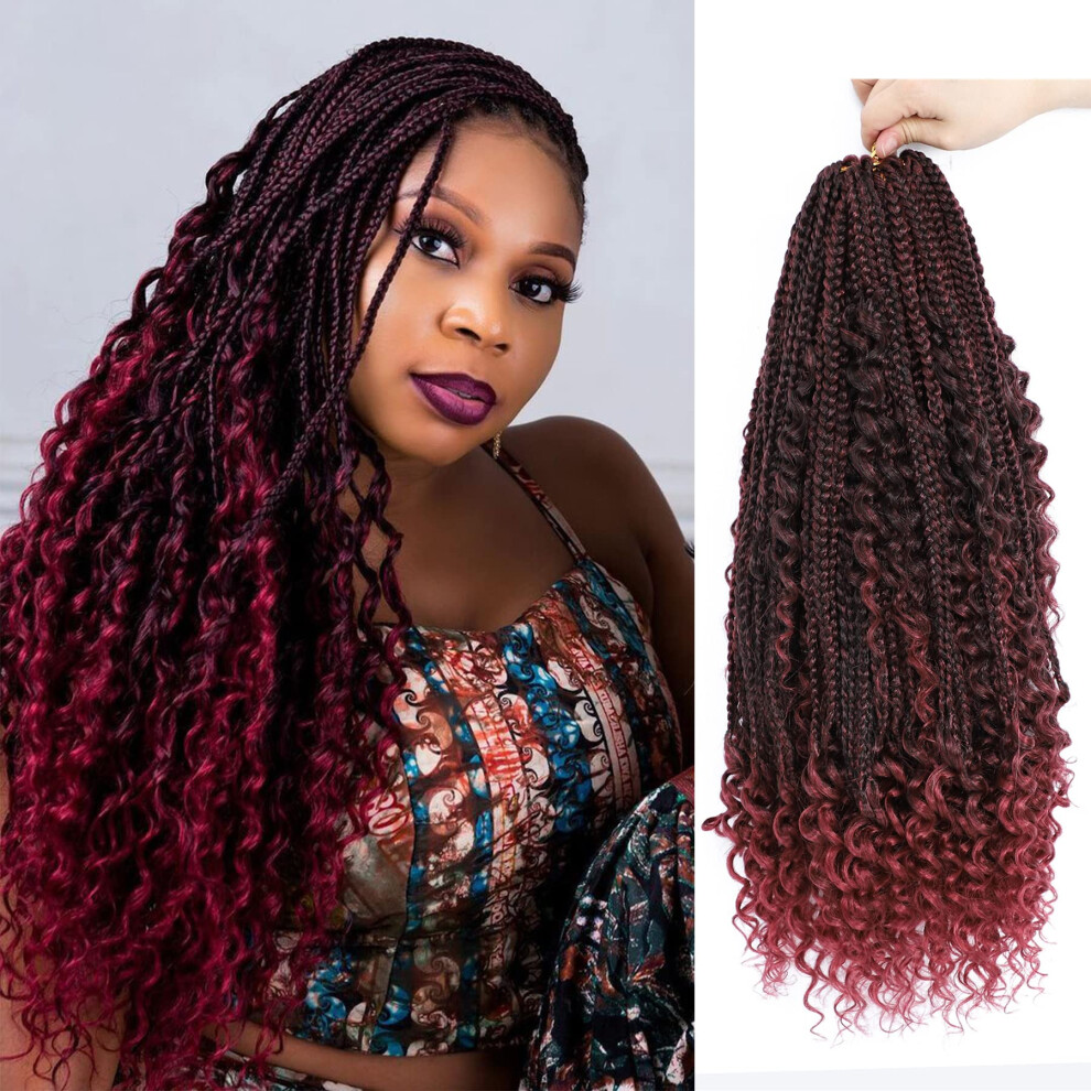 Unisex Goddess Box Braids Crochet Hair Ombre Bohemian Style With Curly Ends 22 Inch 6 Packs