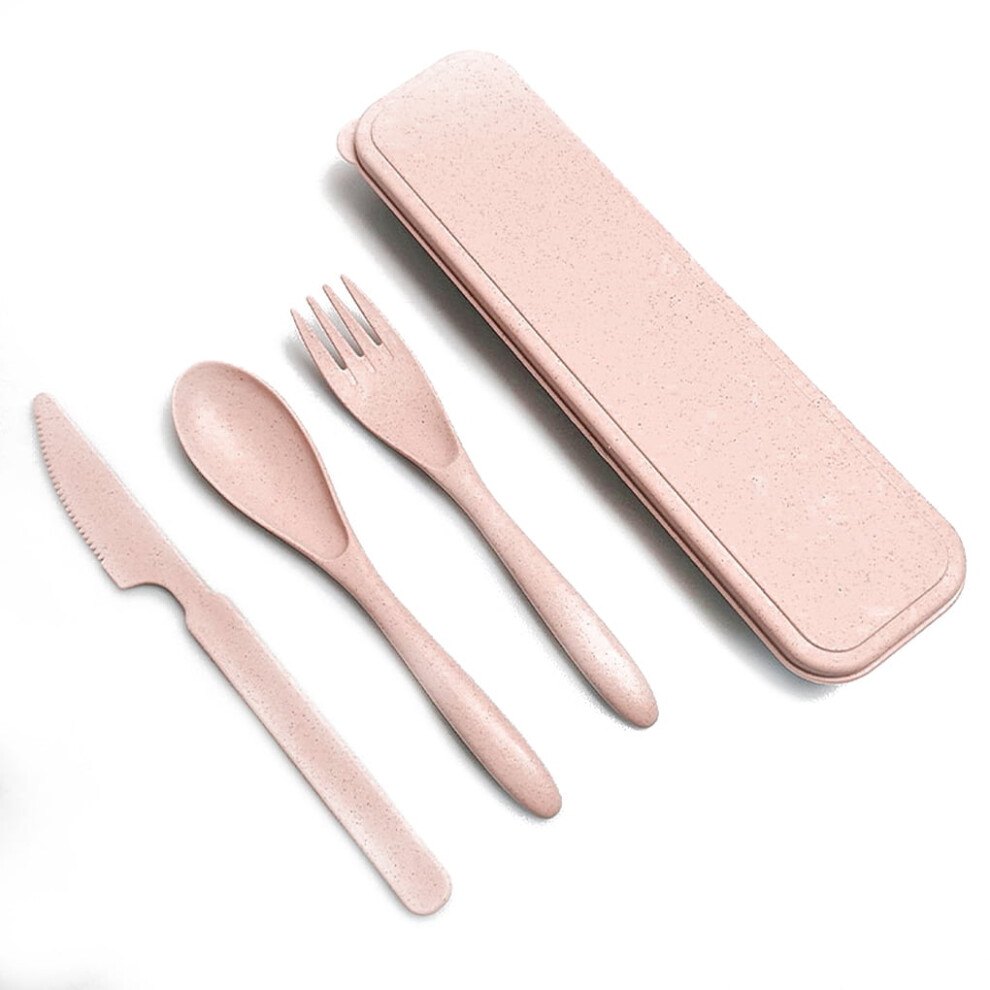 Jygee Wheat Straw Tableware Set Portable Reusable Solid Color Flatware Kit Indoor Outdoor Home Camping Dinnerware With Storage Case Pink