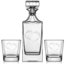 Whisky karaf cadeauset met 2 whisky old fashioned glazen, whisky rocks glazen, hartvormige liefdesmuzieknoten.