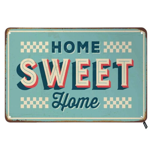 Μεταλλικές πινακίδες Home Sweet Home, γράμμα σε ανοιχτό μπλε φόντο, vintage μεταλλική