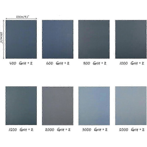 Υγρό γυαλόχαρτο 22,86x27,94cm, Κόκκος 400-5000, 16 φύλλα για πλαστικό και γυαλί, 2
