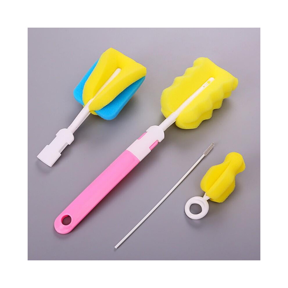 Jandel 4Pcs/Set Sponge Cleaning Tools Straw Brush Nipple Brush For Feeding Bottle Cup, Pink