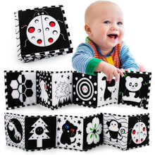 Juguetes sensoriales para bebés en blanco y negro con alto contraste, libro suave para bebés