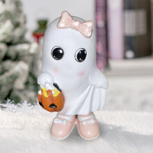SUSUchens Halloweenowe ozdoby w kształcie ducha, słodka dyniowa rzeźba z żywicy, dekoracja do domu, figurka na biurko do ekspozycji wewnątrz i