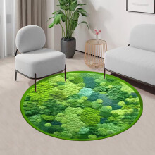 Txmfgh Round Green Moss Carpet - Soft Imitation Floor Mat for Bedroom, Living Room, Non-Slip Balcony Mat, Compatible with Baskets, Great Gift