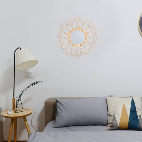 Rattan Sunflower Mirror Boho Wall Decor Khaki Circular Makeup Mirrors 1